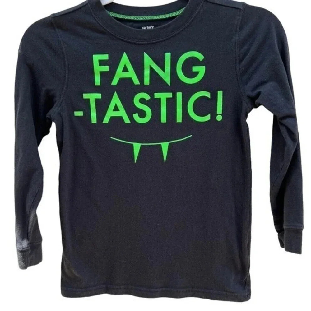 Carter's Size 7 Fang-Tastic Graphic T-Shirt Long Sleeve Halloween Glow In‎ Dark‍